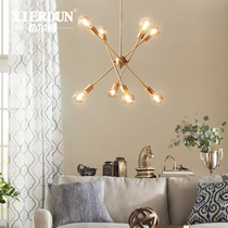 Q all copper Nordic chandelier small apartment living room lamp dining room bedroom lamp personality creative adjustable simple molecular lamps