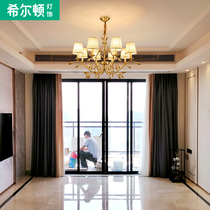 Hilton all copper American chandelier living room light luxury bedroom lamp modern simple gold and jade leaf decorative lamp Q