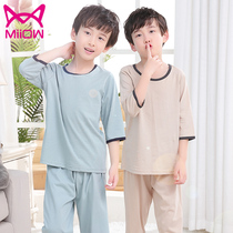 Cat boy's Pajama suit pure cotton boy's 100% all cotton short sleeve children's home clothes summer thin