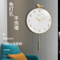 Nordic light luxury Bird clock clock living room home non-perforated clock wall hanging watch simple Net red quartz clock