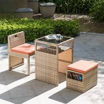 Outdoor balcony small table and chairs combined mesh red rattan chair Three sets to contain tea Home Small family Type of casual table and chairs