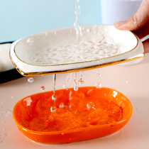 Nordic light luxury ceramic soap box creative drain toilet hollow double soap box soap dish soap tray