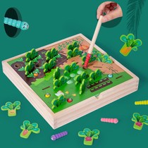 Childrens wooden fields Vegetable Plucks Turnip Catch for Worms Toys Kindergarten Enlightenment Early Teach Catch and Puzzle Wooden Toys