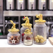 Nordic light luxury gold-plated glass sealed storage jar cotton swab storage decorative ornaments candy snack bottle storage
