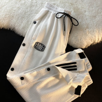 Waffle female design sense niche breasted crackdown feel chic casual pants country tide straight wide leg pants ins