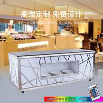 LED light tea break display table hotel restaurant buffet table stainless steel multi-functional marble buffet table