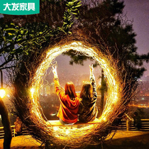 Outdoor Rattan birds nest swing hanging chair Net Red Hotel Bali Resort Scenic area creative hanging birds nest lying bed