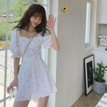 White Dress Women 2021 Summer French Bubble Sleeve Small Man Can Salt Sweet Girlfriend Set Sisters
