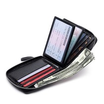 Drivers license holster Mens multi-functional leather driving license one-piece bag Personality zipper wallet Mens short ID card bag