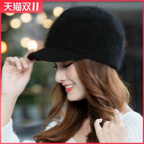Hats Womens Winter Korean Fashion Baseball Cap Winter Joker Hair Rabbit Hair Knitted Cap Warm Wool