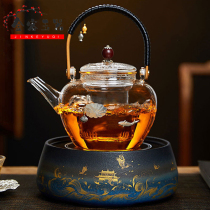 Glass boiling teapot pure hand-encrusted silver steam tea brewer home black tea white tea electric pottery stove set high-grade gift