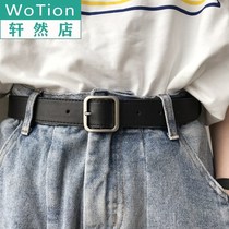 South Korea 2020 new belt square matte silver solid buckle Black Belt chic wind wide Lady tide