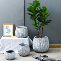 Nordic ins Wind glass fiber reinforced plastic cement flowerpot gray round large creative household fleshy flower pot ornaments