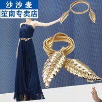 New leaf buckle thin waist chain Korean version Joker belt Golden elastic waist dress decoration elastic tide