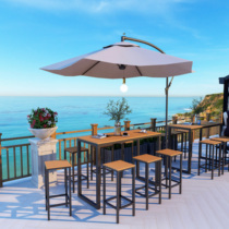 Nordic Outdoor Leisure Plastic Wood Embalming High Foot Table And Chairs Iron Art Combined Balcony Courtyard with beach Bar table Chair