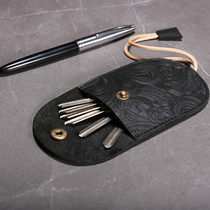 Handmade head layer cowhide mens and womens key bag card bag leather drawstring universal car key bag home key bag New