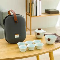 Kung Fu tea travel set Dehua ceramics outdoor simple portable storage white Chinese color glaze 1 pot 6 cups