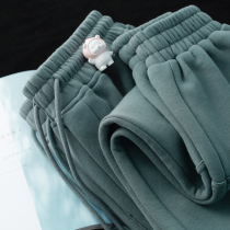 He also wore a popular color 350g heavy haze blue plus velvet trousers gray blue loose casual leggings.