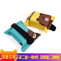 Car head pillow paper towel box cute cotton linen cloth art suction paper box Cartoon small bear suction paper sleeve chair back hanging paper towel bag