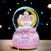 Girls' Children's Birthday Gift Moon Angel Crystal Ball Glowing Snowflakes Rotating Music Box Music Box Organs