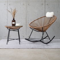 Balcony small tea table rattan chair Three sets Composition Leisure tea Table patio Rattan Sloth Rocking Chair Waterproof outdoor table and chairs