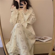 Sweet cute rabbit spring and autumn in wind sleepy dress housesdress fall long skirt dress can be worn outside