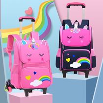 Trolley school bag 2021 new primary school students three to six grades ultra-light net red one-piece with wheels high Yan value