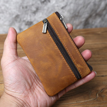 Men Mad Mapica Bag Retro Headlayer Bull Leather Zero Wallet Woman Handmade Zipped Wallet Key Bag Drivers License Bag