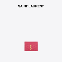 YSL Saint Laurent Ms MONOGRAM Purple Red Grain embossed leather card bag