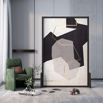 Modern light luxury mobile shielding solid wood decorative screen hotel bedroom partition living room abstract black and white gray small seat screen