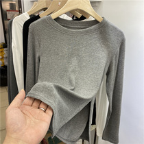 European goods hem split round neck thread long-sleeved T-shirt womens 2021 spring new inner tie base shirt Western style top