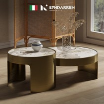 Light luxury rock plate round tea table combination living room home Nordic simple modern small apartment marble net red tea table