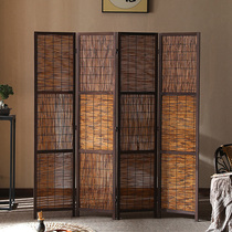  New Chinese style screen partition entrance living room tea room Hotel shop Zen retro nostalgic folk solid wood reed screen