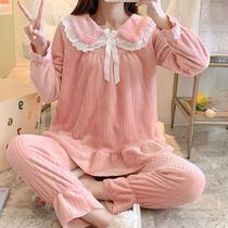 Coral velvet pajamas ladies 2021 Spring and Autumn Winter new net red can wear flannel home clothing explosion cover