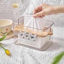 Creative ins tissue box bamboo cover Nordic high-end light luxury napkin paper box home cute transparent cartoon storage box