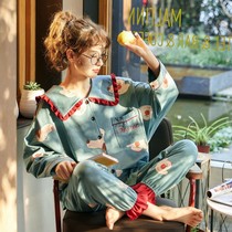 Cotton pajamas Womens Spring and Autumn New Korean version of loose thin cotton can be worn outside the home suit suit