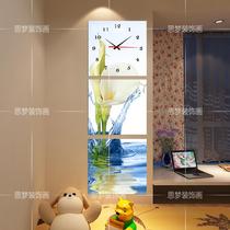 Living room vertical entrance decorative painting triptych frameless painting wall clock Living room aisle corridor hanging painting landscape mural clock