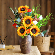 Wild Sunflower Simulation Bouquet Living-room Dining Room Table Face Sun Flower Fake Flower Pendulum Pieces Decorative Floral Flower Arrangement Furnishing
