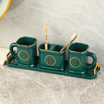 Light luxury ceramic couple toothbrush cup pair creative home mouthwash Cup toilet Cup tooth Bowl Cup with tray set
