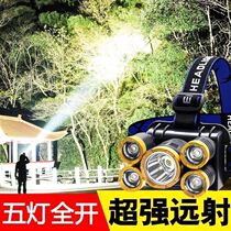 Five headlights Intense Light Rechargeable Fishing Light Headwear Type Super Bright Far Shot Flashlight Hernia Lamp Lithium Electric Searchlight