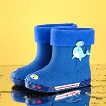 Four seasons boys non-slip rain shoes girls waterproof shoes plus velvet childrens middle tube rain boots Children students Universal rubber sleeve shoes