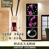 Porch decorative painting Vertical triple frameless painting clock hanging painting guest restaurant corridor aisle mural art wall clock