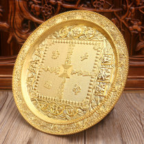 Tibetan Mancha Tea Roengraved manza disc GOLDEN EIGHT AUSPICIOUS MANZA DISC HIDDEN FOR THE BUDDHA DISC WITH TRAYS IN A TRAY