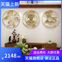 New Chinese modern light extravagant clock hanging clock living room home fashion hanging table creative hanging wall Chinese wind silent clock