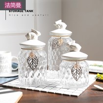 Fajian Man sugar jar glass European creative can storage jar ceramic with lid Nordic crystal storage jar ornaments