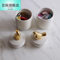 Pet souvenir jar pet urn handmade ceramic urn jar golden bunny bird go to the century souvenir
