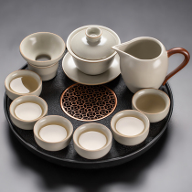 Mi Huang Ru Kiln Kung Fu Tea Set Suit Upscale Light Lavish Home Ceramic Bubble Teapot Cover Bowl Tea Cup Tea Tray