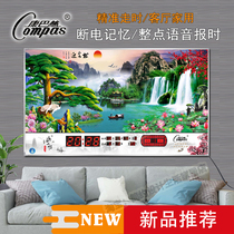 Kangba Digital perpetual calendar electronic clock 2021 new living room landscape wall clock decoration electric meter painting large screen