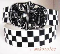 Personality mens belt punk black and white grid belt trend womens pants buckle casual fashion handsome cross nightclub non-mainstream