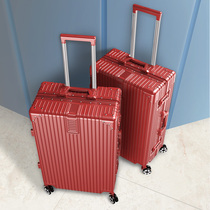 Red wedding suitcase aluminum frame dowry trolley case 20 bride dowry suitcase female password leather box 24 inch